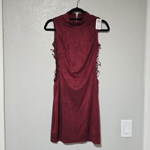 Windsor Buegundy Red Dress. Ties High Neck